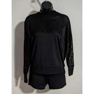 Cali Sport Black Mesh Athletic Hoodie Pullover Sweatshirt Medium Ladies